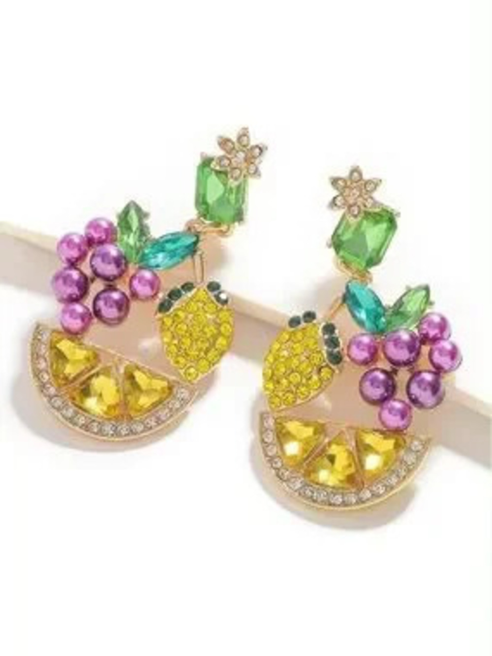Anthropologie Multi-Color Fruit Drop Earrings (Green, Yellow, Purple)